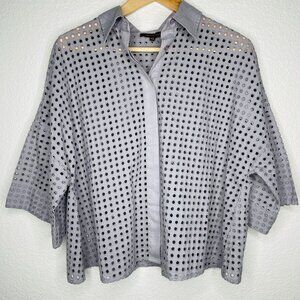 Adolfo Dominguez Designer Womens Eyelet Button Up Grey Camp Shirt EU 42 Large